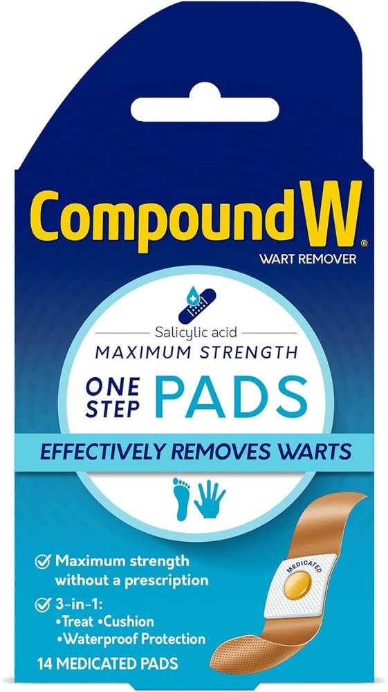 Compound W Wart Remover Maximum Strength One Step Pads, 14 Medicated Pads.