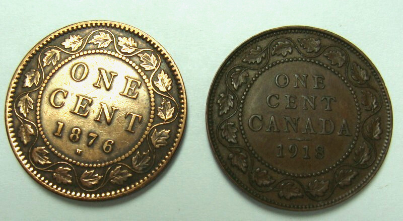 1876 H  1918  CANADA ONE CENT 2 BETTER GRADE COINS