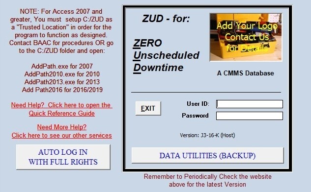 ZUD, MS Access CMMS app for Maintaining Equip, Inventory ,PM/Repair Work Orders