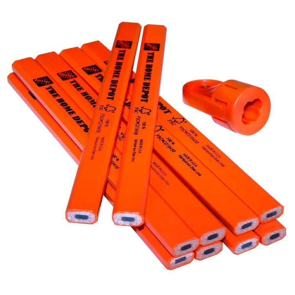 High-Quality Carpenter Pencils with Original Sharpener - 10-Pack NEW