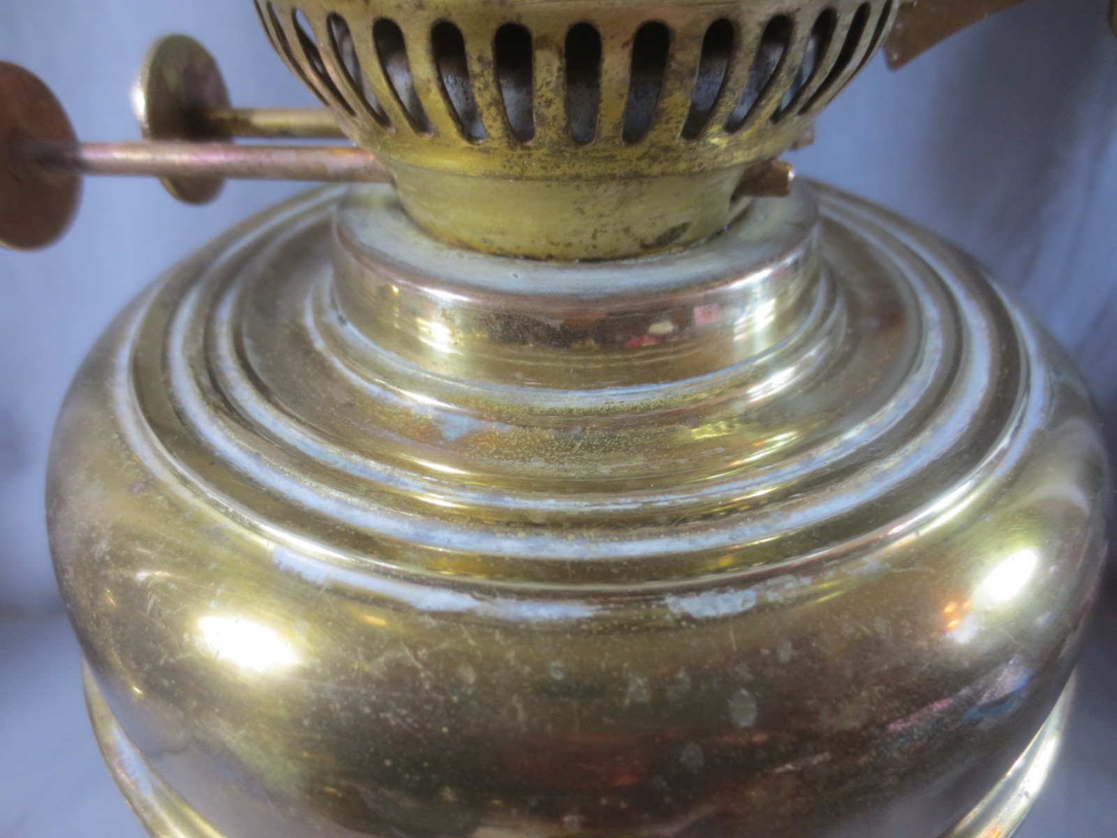 Vintage Made In England Brass Duplex Oil Lamp Chimney & Shade Shepards Hut Lamp