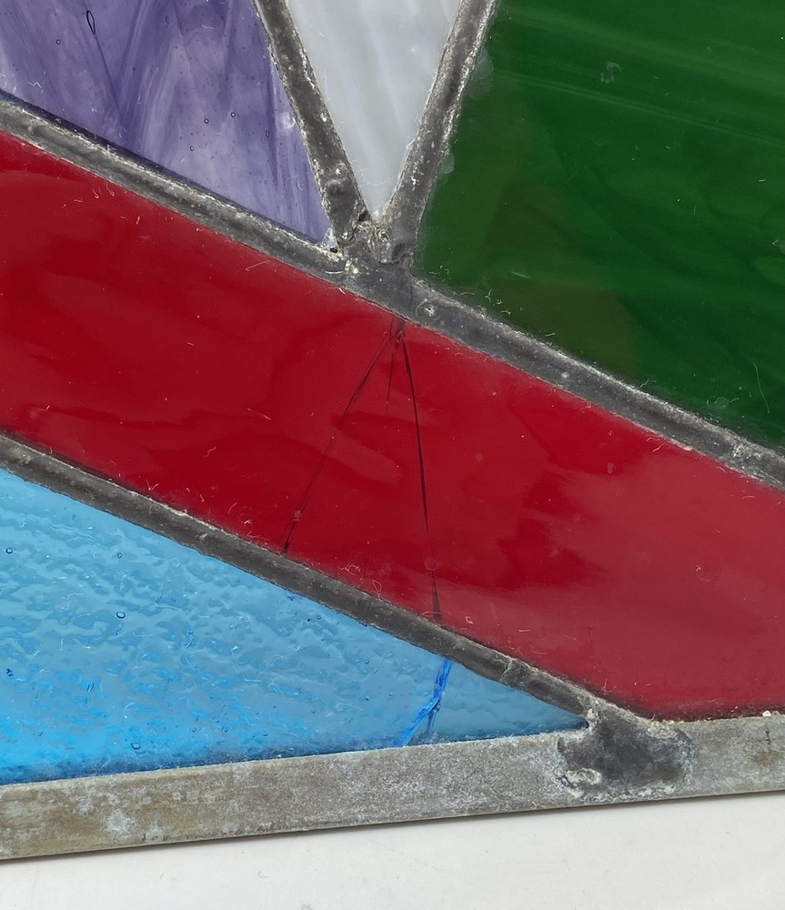 STUNNING STAINED GLASS PANEL Abstract Modern Geometric Frank Lloyd Wright Style