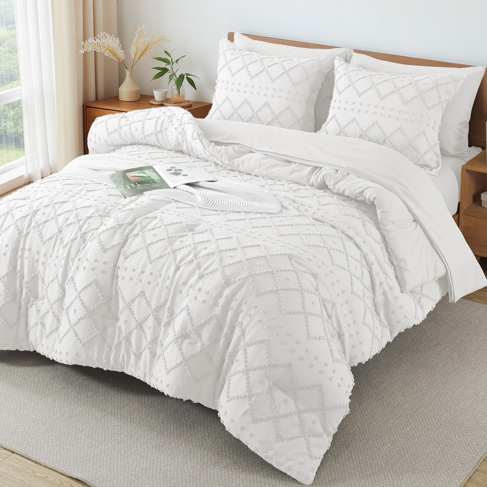 Luxury 7-Piece White Boho Comforter Set with Sheets & Pillowcases