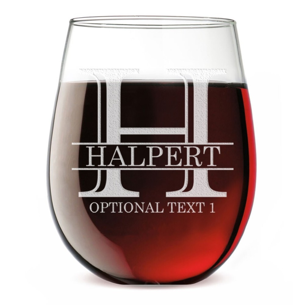 Personalized Etched Monogram 17oz Stemless Wine Glass, Halpert
