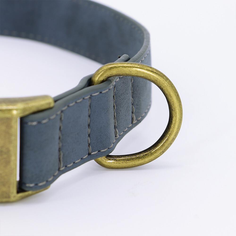 Personalized Dog Collar Soft Leather Brass Buckle Custom Name Plate Adjustable