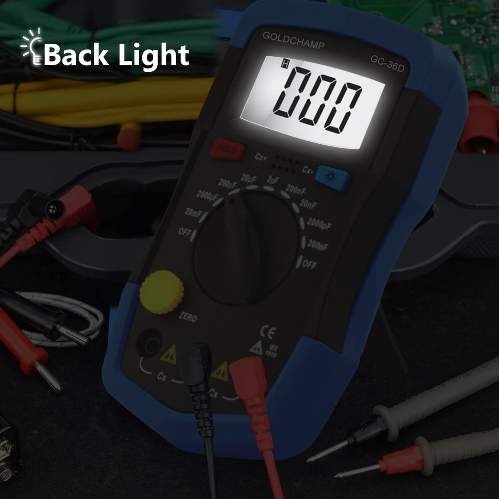 GOLDCHAMP Capacitor Tester Multimeter Capacitance Meter 200pF-20mF GC-36D