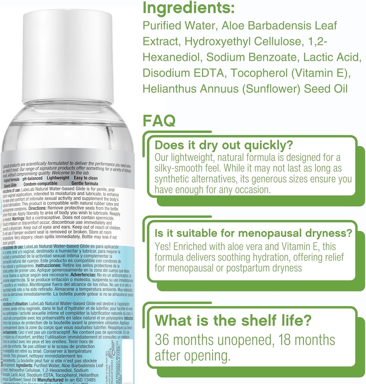 LubeLab Water-based Lube Personal Lubricant Aloe Vitamin E PH-balanced 8 3.38 32