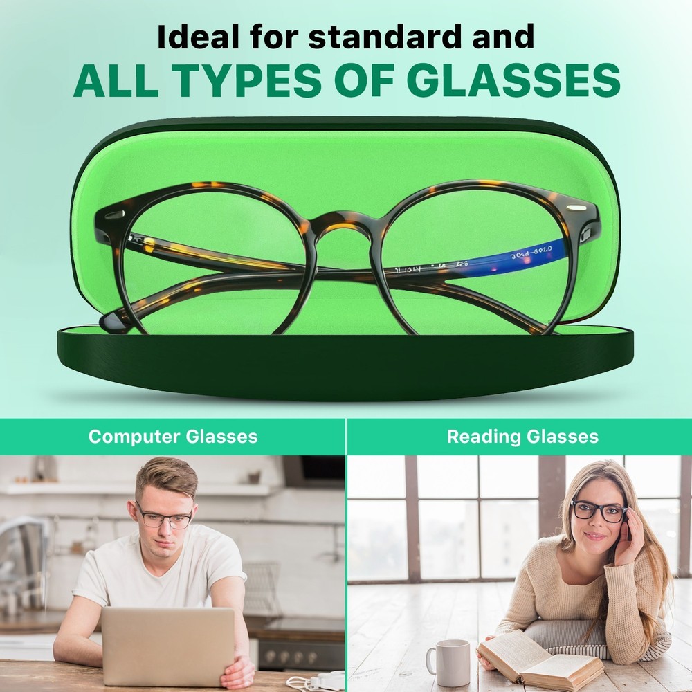 Hard Shell Glasses Case - Durable Brushed Eyeglass Holder with Microfiber Cloth