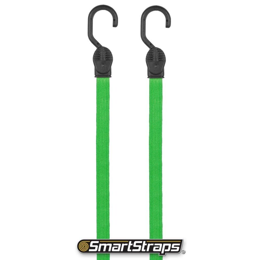 24 in. Green Flat Strap Bungee Cord with Hooks - 2 pack