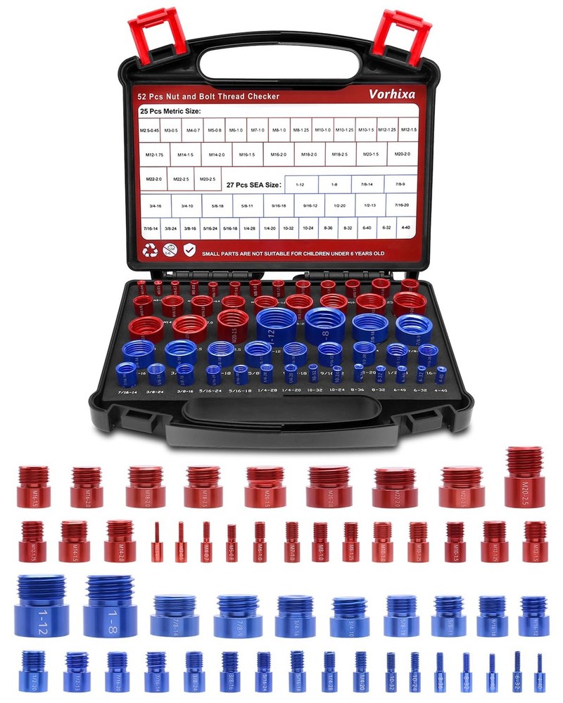 Vorhixa 52pcs Thread Checker, 27 SAE & 25 Metric Nut and Bolt Thread Checker,...
