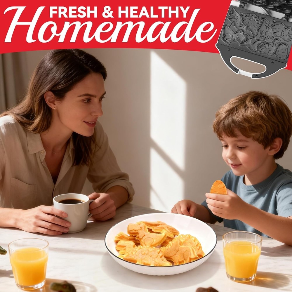 Dinosaur Mini Waffle Maker for Kids, Mini Pancake Maker Machine for Halloween...