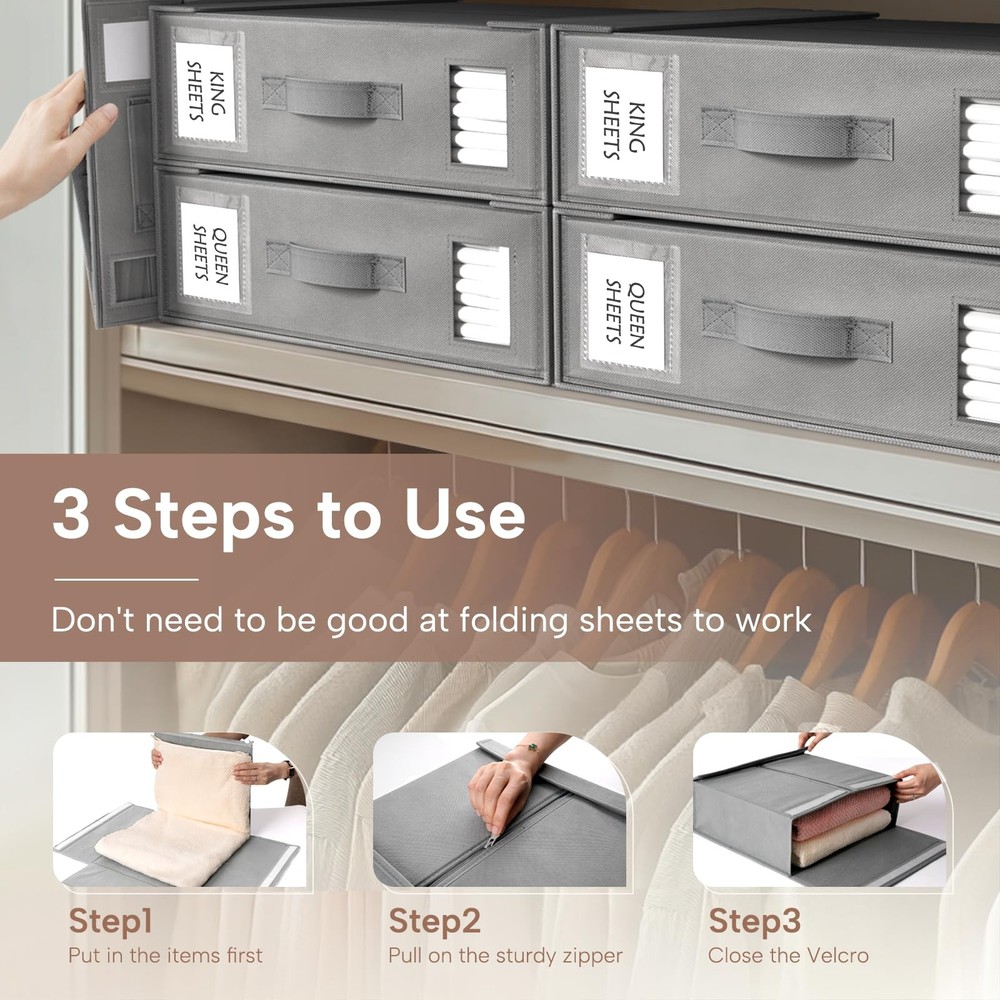 Bed Organizers and Storage, 6 Pack Foldable Linen Closet Organizer – Bedding ...