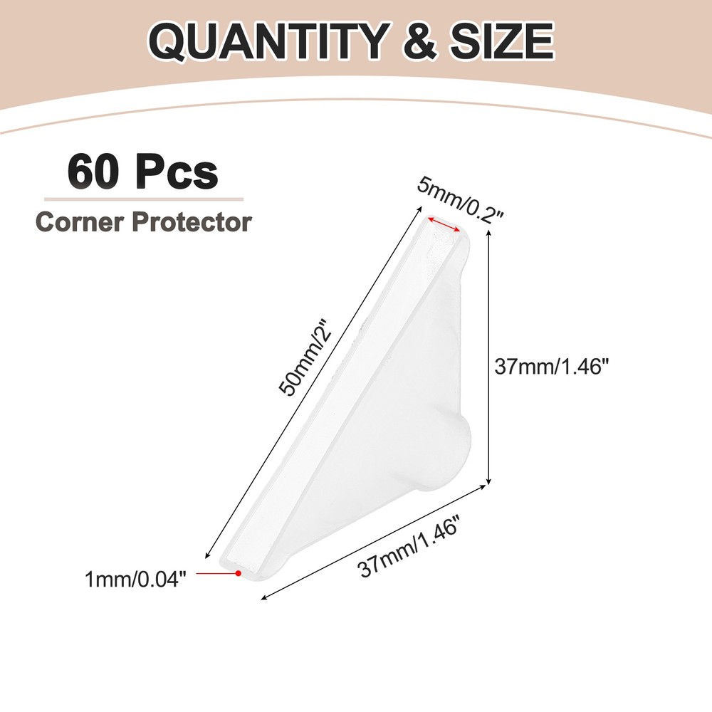 60Pcs 0.2x1.46in Plastic Rounded Corner Triangle Glass Corner Protector, Clear
