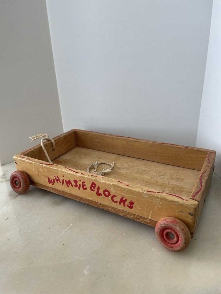 Vintage Whimsie Blocks and Pull Wagon Complete Wooden Set