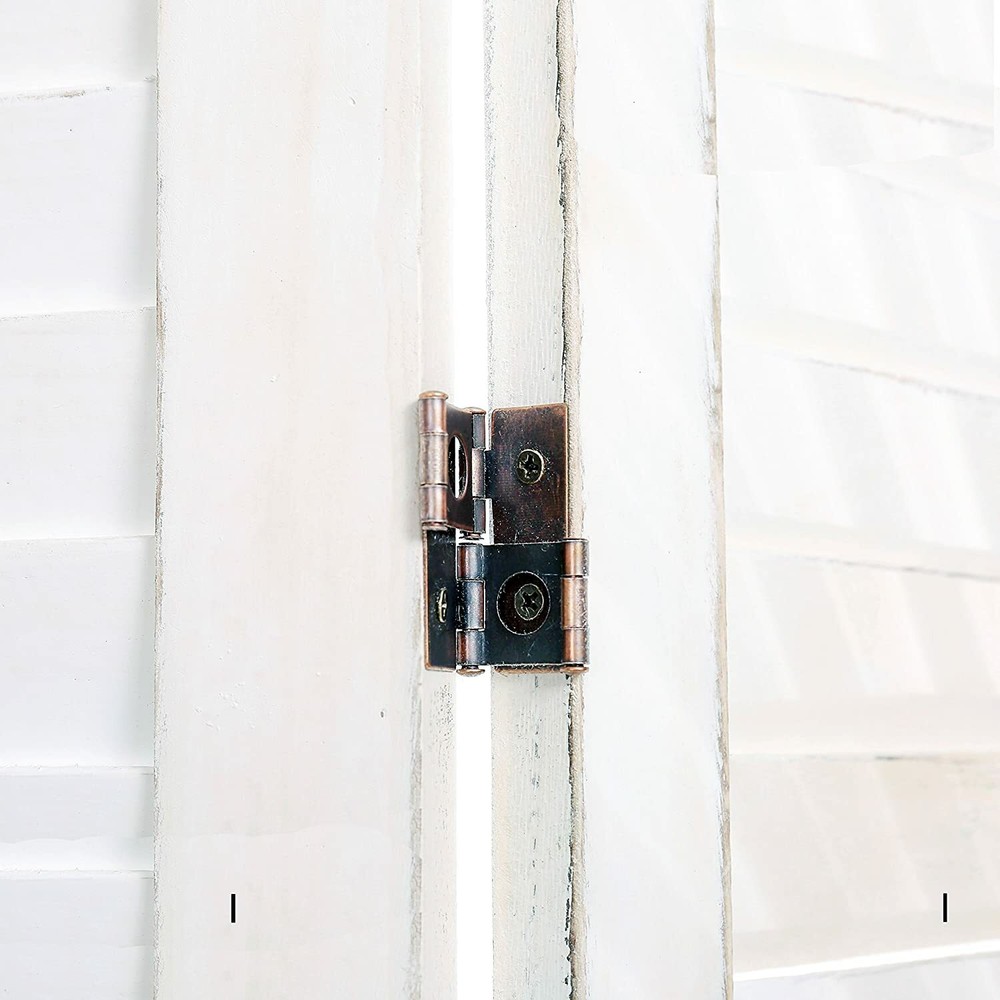 MyGift Whitewashed Wood 4 Panel Screen, Folding Louvered Room Divider