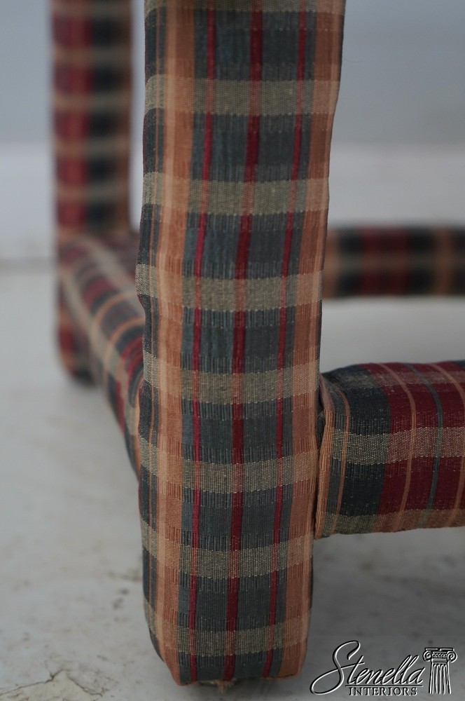 69619: Pair Custom Upholstered Plaid Print Upholstered Square Stools