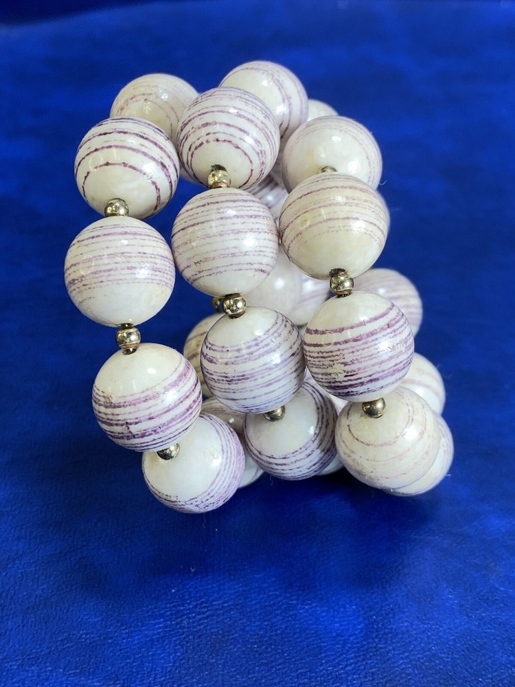Vtg Purple Stripe Beaded Spring Wrap Bracelet Unsigned