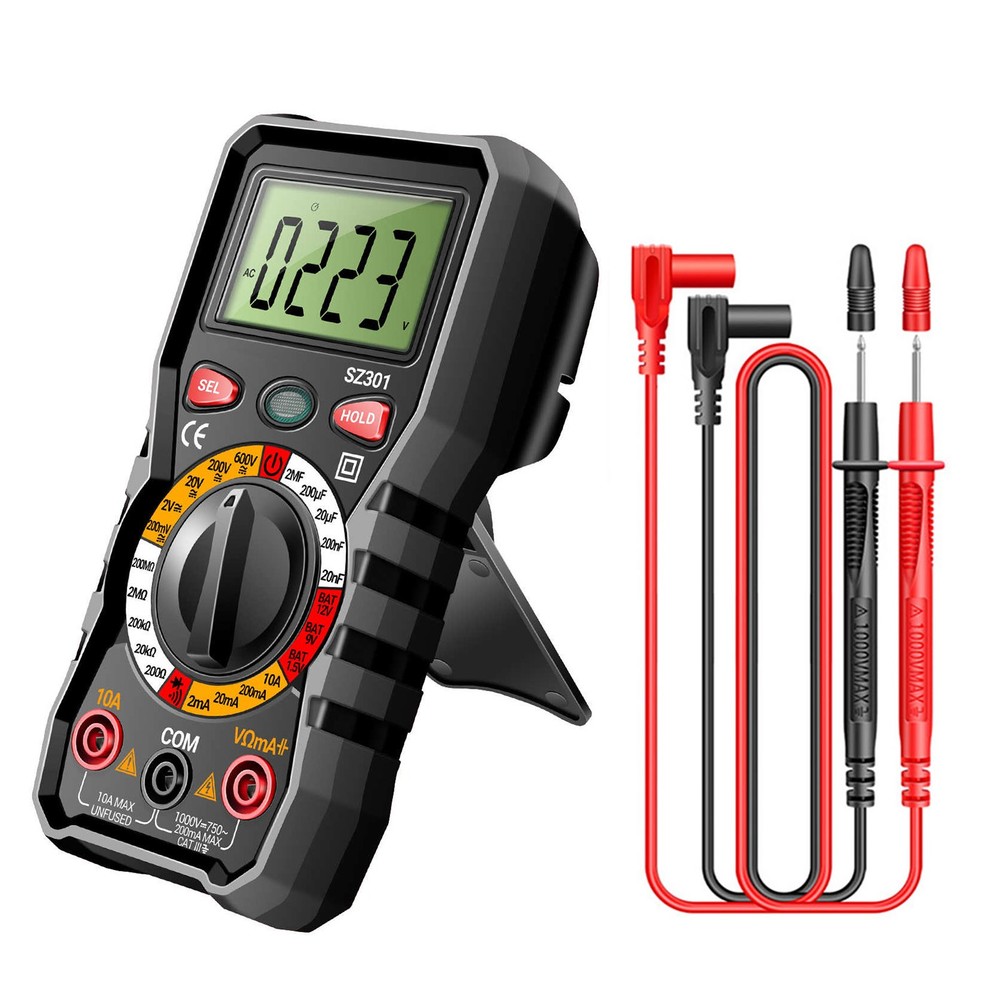 Multi-Function Digital Multimeter 600V 10A Capacitance Diode Test w Test Leads