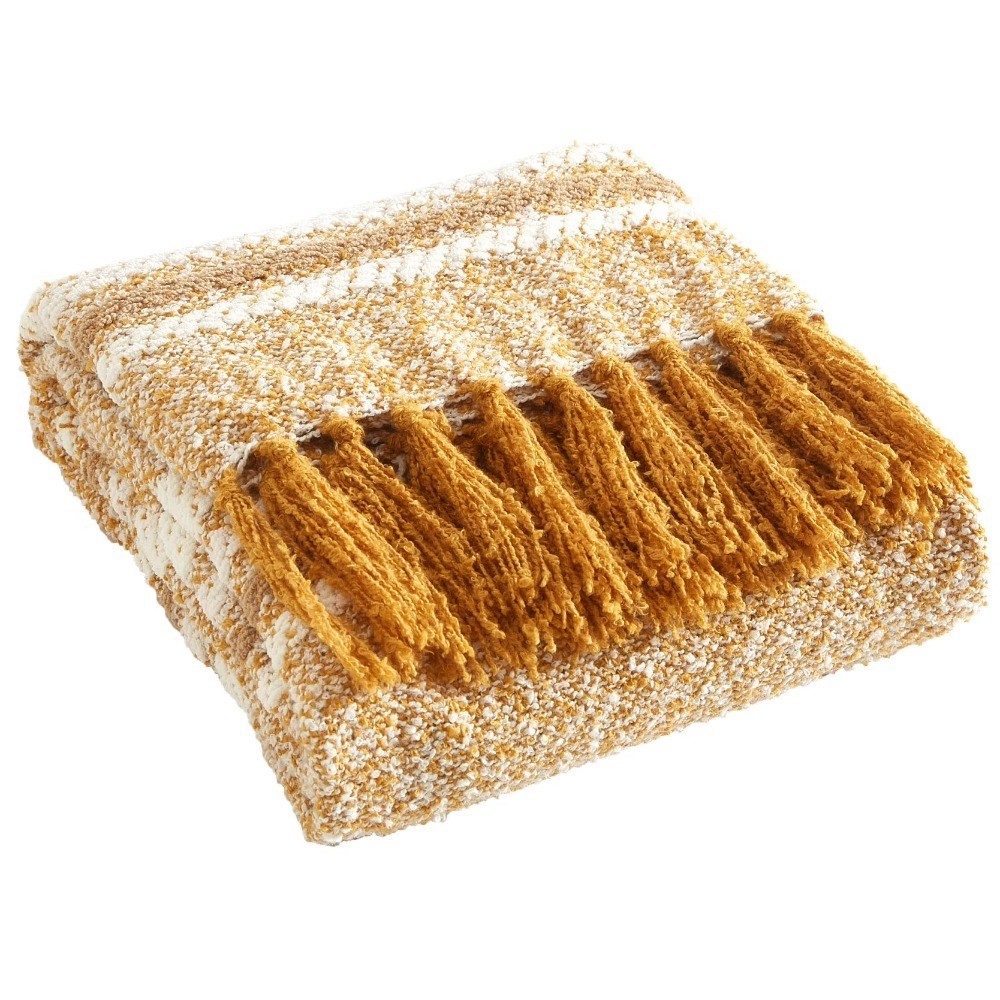 Cozy Yellow Chenille Throw Blanket Soft Lightweight