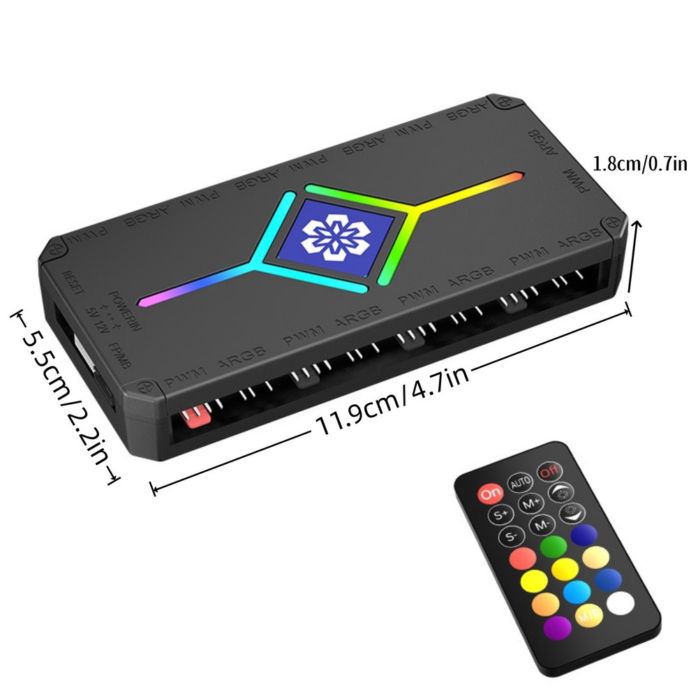 9 Port ARGB Controller with Remote & Sync Cable 3A Power for PC Fan Lighting