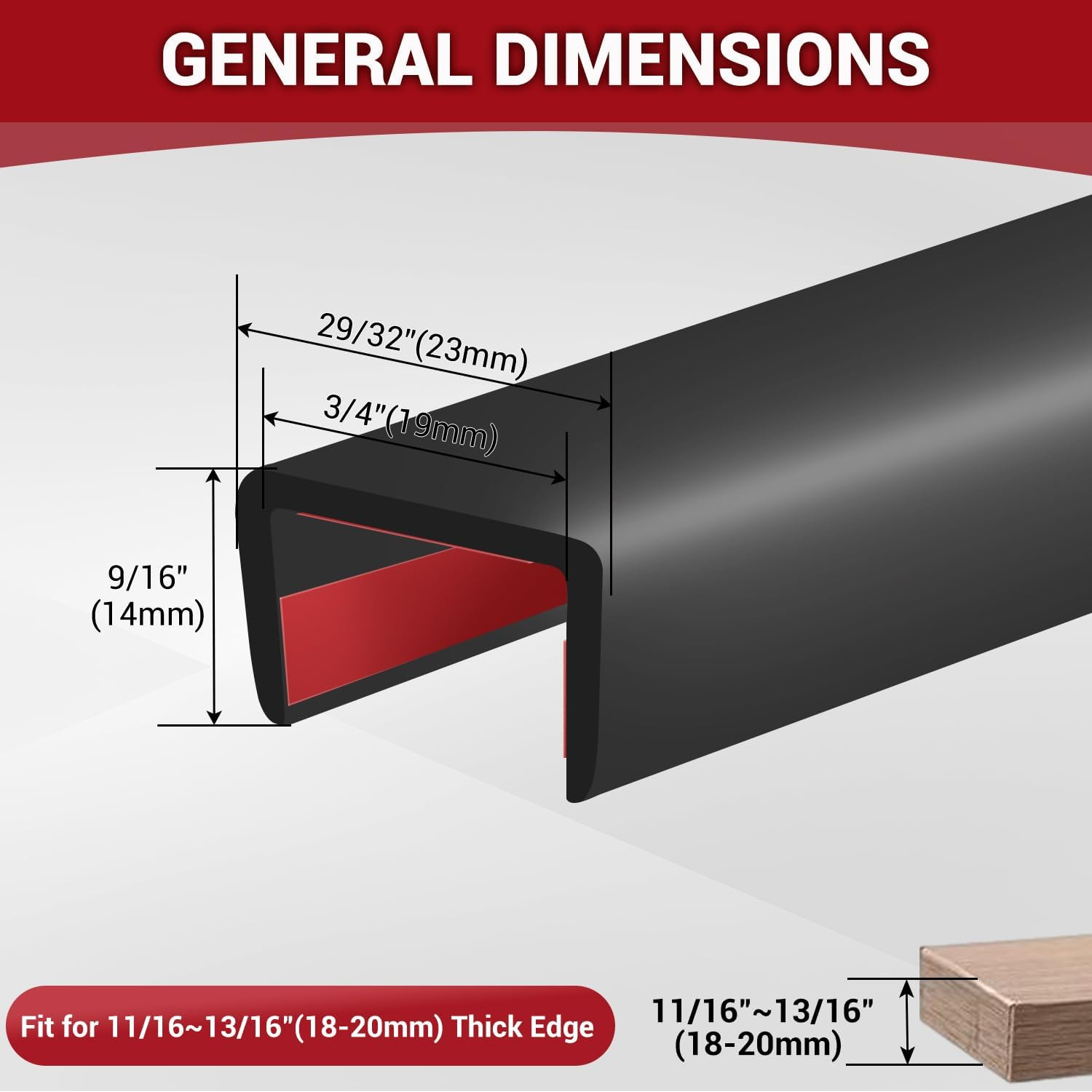 Rubber Edge Trim 3/4" Self Adhesive Flexible U Channel Edge Protector Black 20'