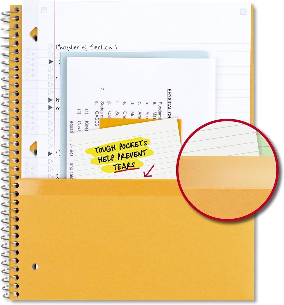 Five Star 5 Subject Spiral Notebook with Study App - 200 College Ruled Sheets