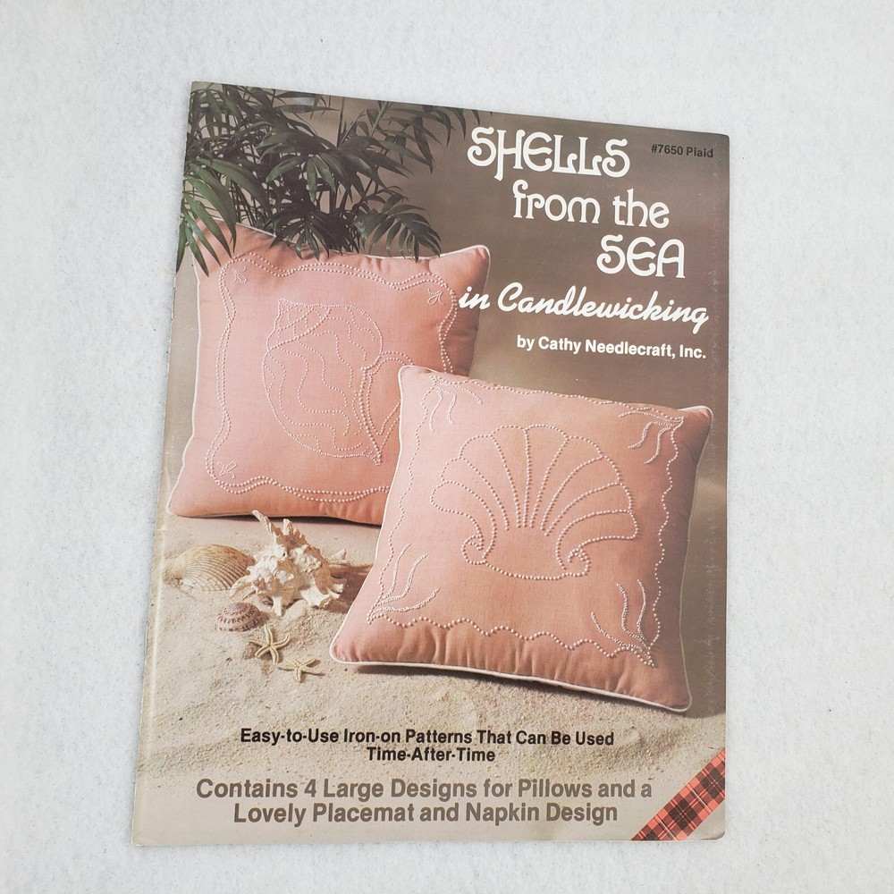 2 Vintage Candlewicking Craft Booklets Lot Needlework Patterns Shells Strawberry