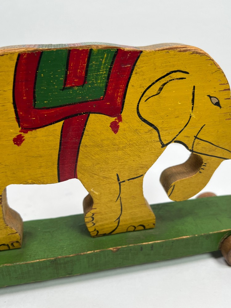Antique Folk Art Circus Elephant Pull Toy hand painted primative