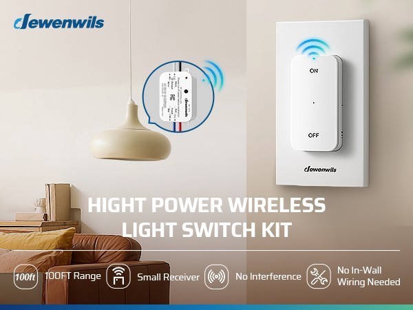 DEWENWILS Wireless Light Switch&Receiver Kit 15A Hight Power Remote Light Switch