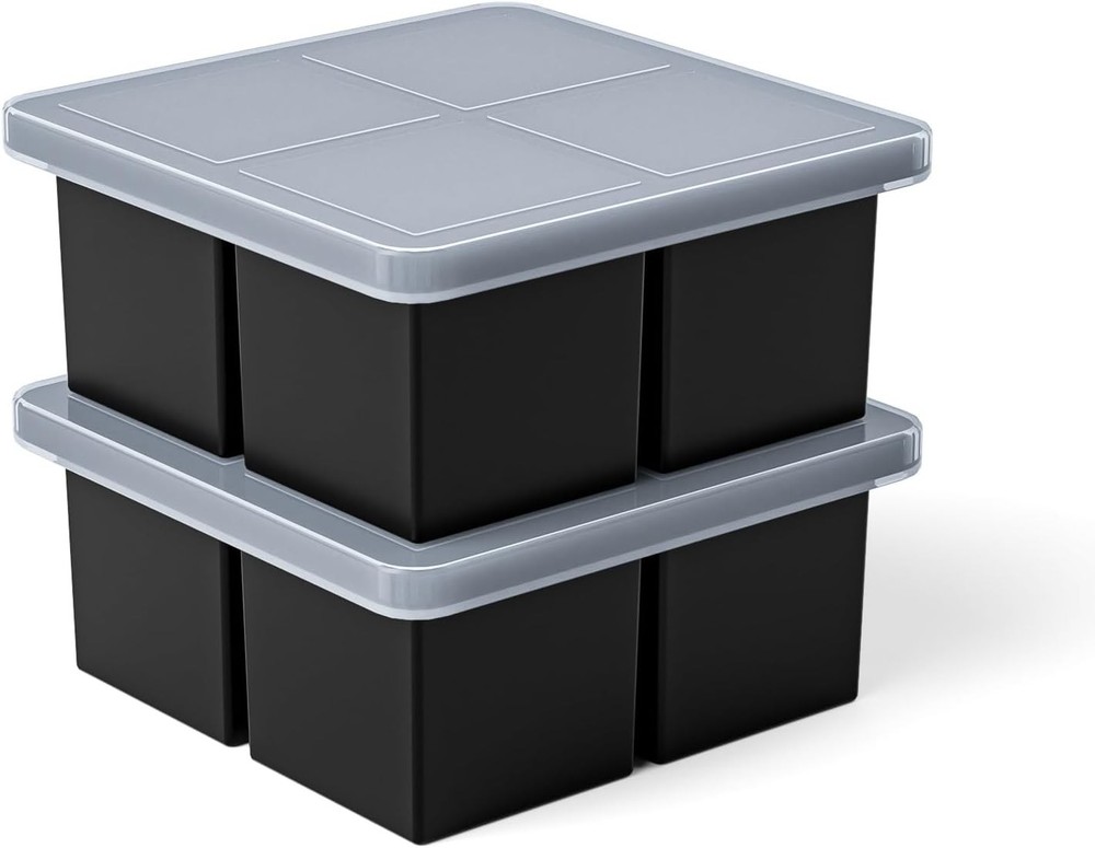 Large Ice Cube Tray Whiskey,Silicone Ice Cube Trays 2 Pack Large Ice Cube Molds