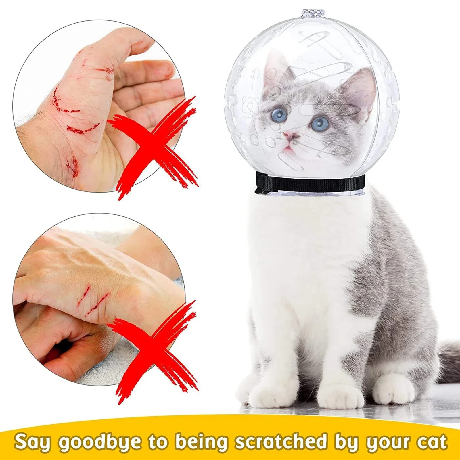 🔥Cat Muzzle for Grooming Adjustable Hood Transparent Cat Helmet AntiBite Muzzle