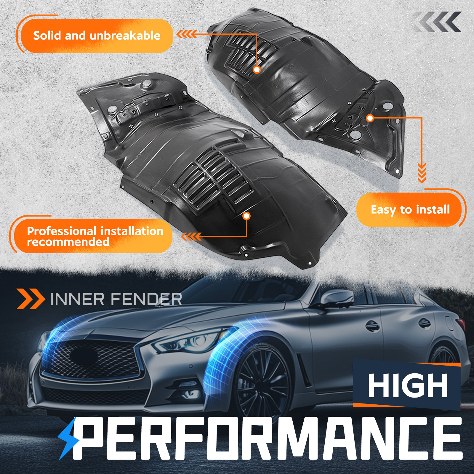 Pair Inner Fender Liners For 2014-2023 Infiniti Q50 Front Driver Passenger Side