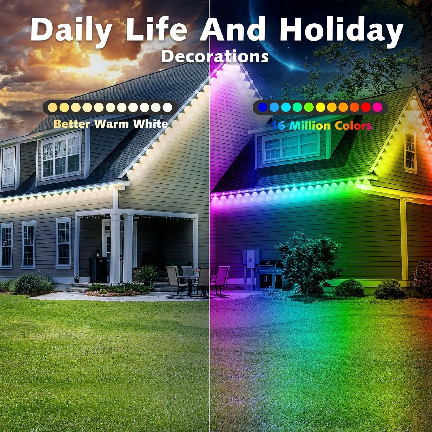 100FT Permanent Outdoor RGB Lights,Waterproof Smart LED Eaves Lights