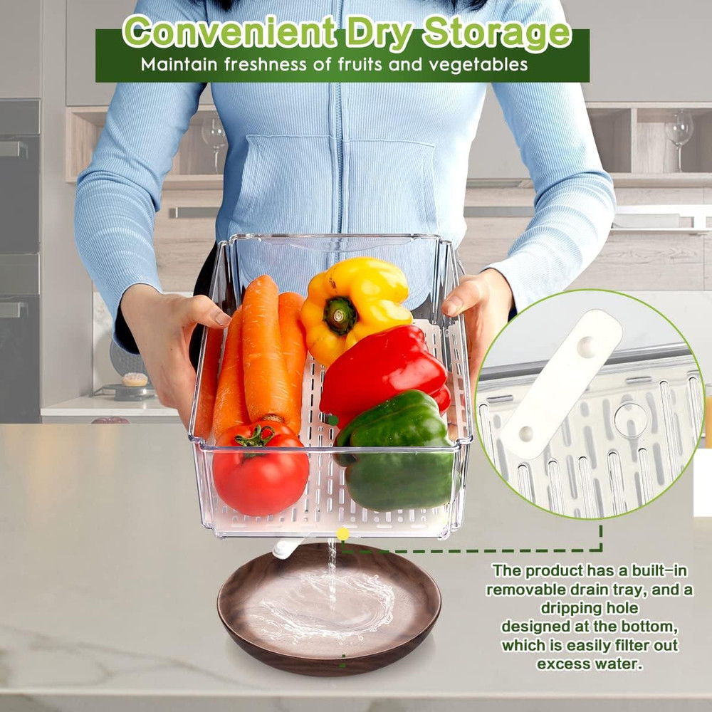 14 Pack Fridge Organizer, Stackable Refrigerator Organizer Bins with Lids, Bpa-F