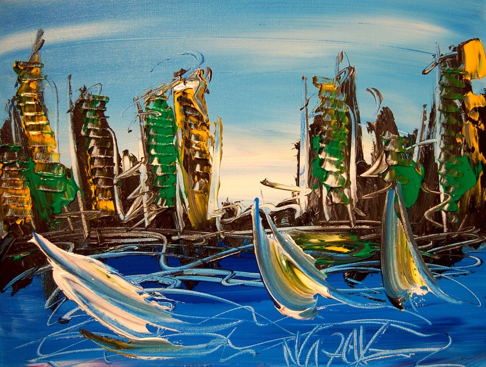IMPRESSIONIST MODERN ART STRETCHED CANVAS  MUSIC COFFEE LANDSCAPE