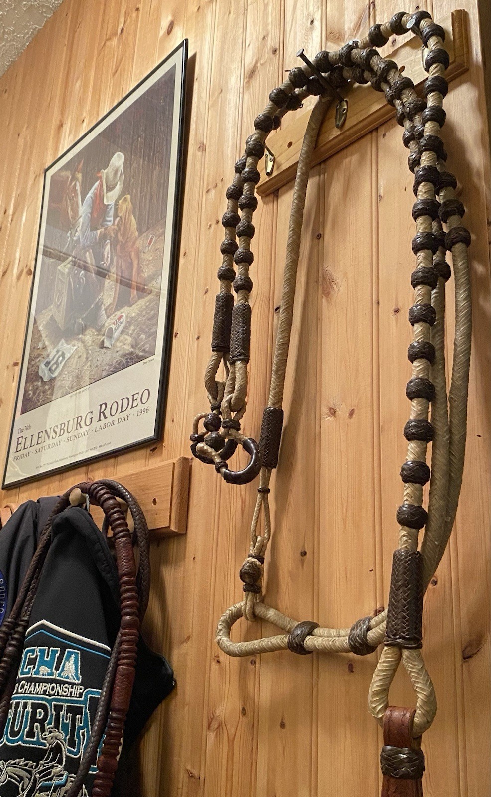 Vintage Western Braided Rawhide Romel / Romal Reins 60 Brown Buttons Vaquero