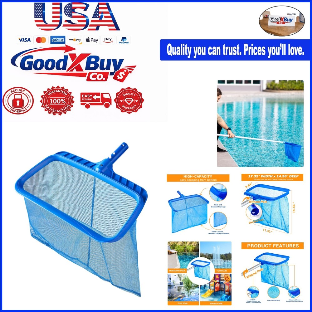 Sturdy Pool Skimmer Net 17" Large Capacity Leaf Rake No Pole Needed Durable F...