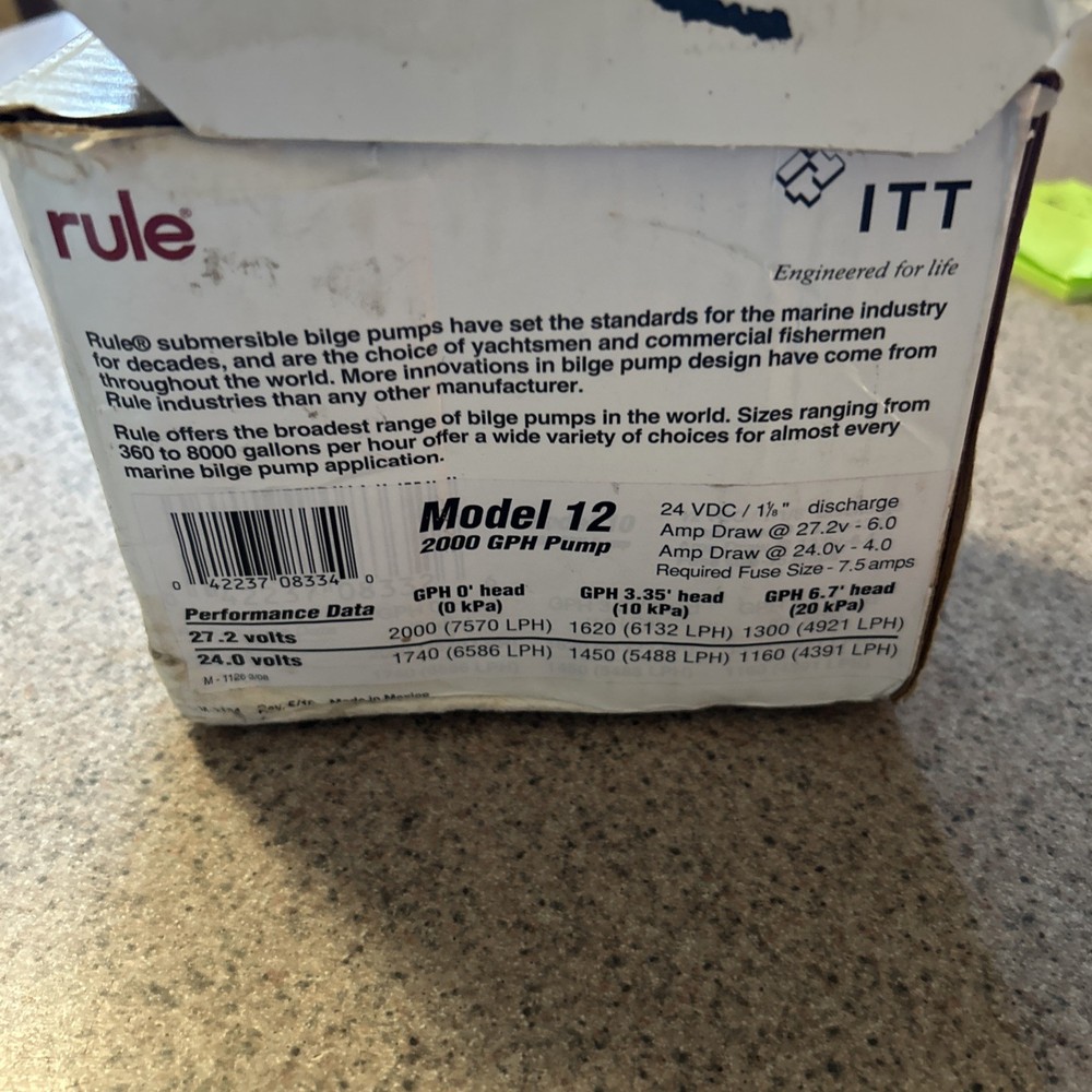 Rule 2000 GPH Non-Automatic Bilge Pump, 24V