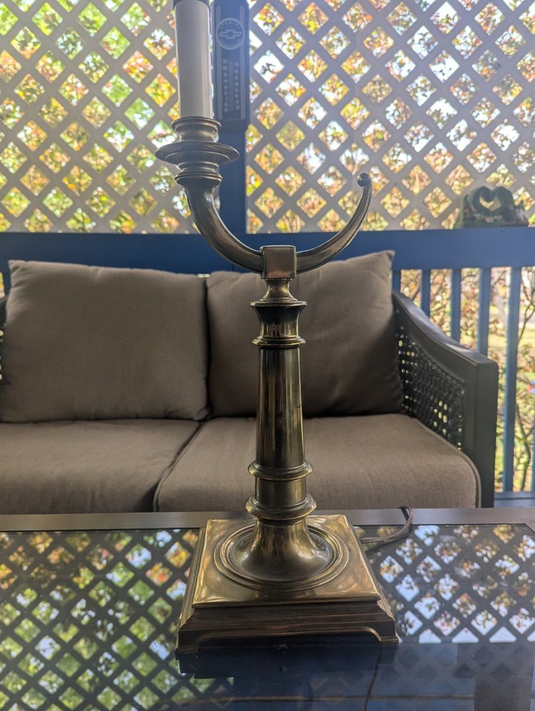 MCM Vintage Stiffel Equestrian Solid Brass Horn Table Lamp