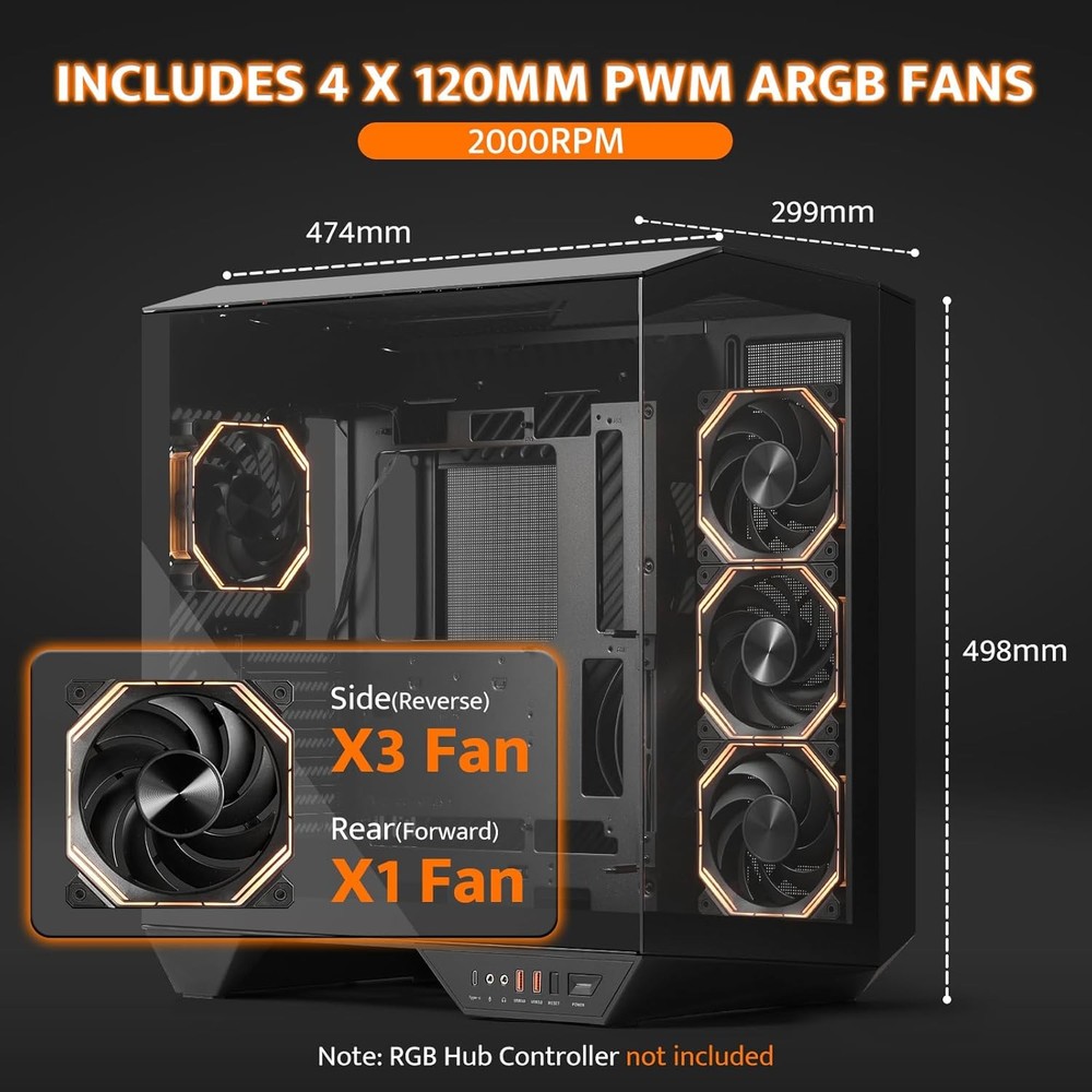 darkFlash Full Tower Case DY470 Back Plug Motherboard Vertical GPU