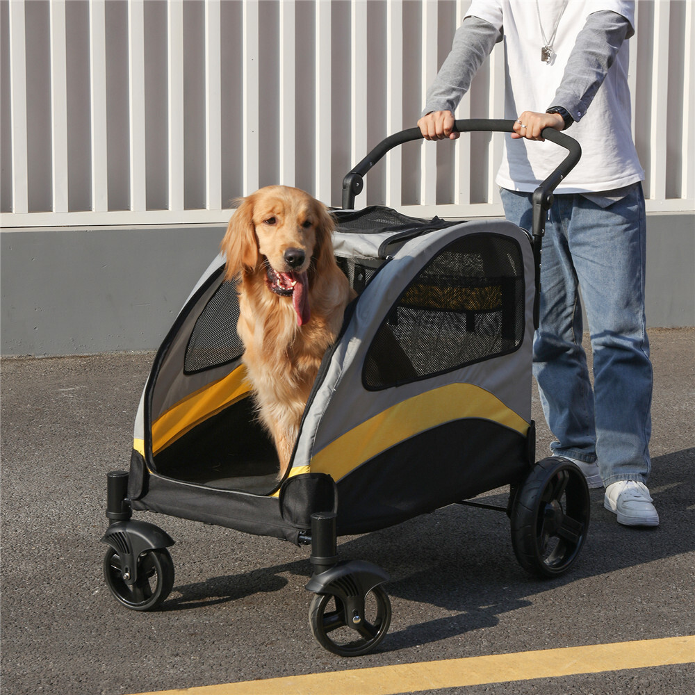 Folding Extra Large Dog Stroller Jogger Pet Pram Waterproof Traval Cart 132 lbs