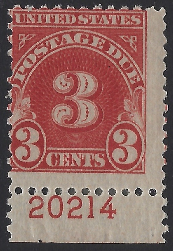 US # J72 - Plate # Single - Mint OG Lightly Hinged                      (P-2830)