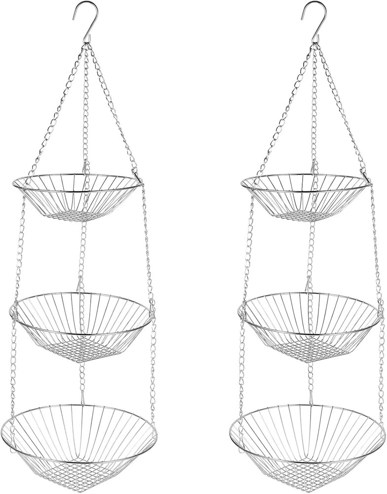 3-Tier Kitchen Wire Storage Basket Hanging Fruit Storage 2 Pack