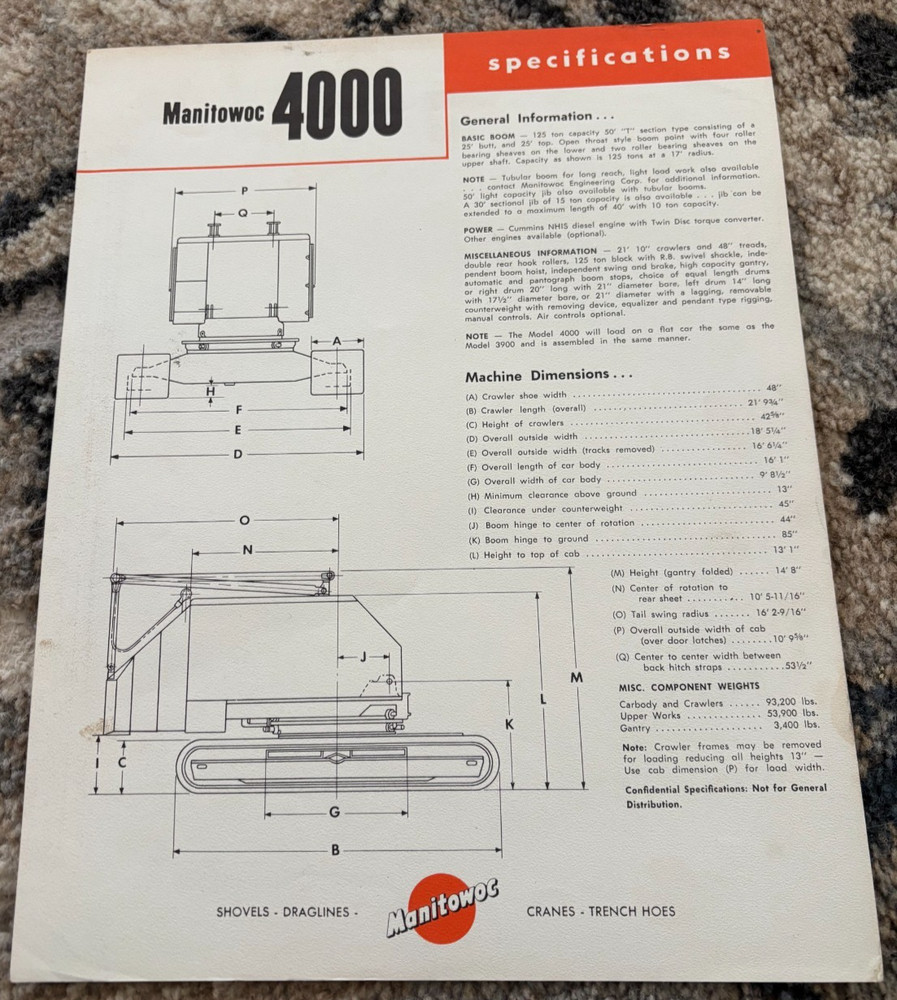 Manitowoc 4000 Crane Specifications Brochure AMIL25
