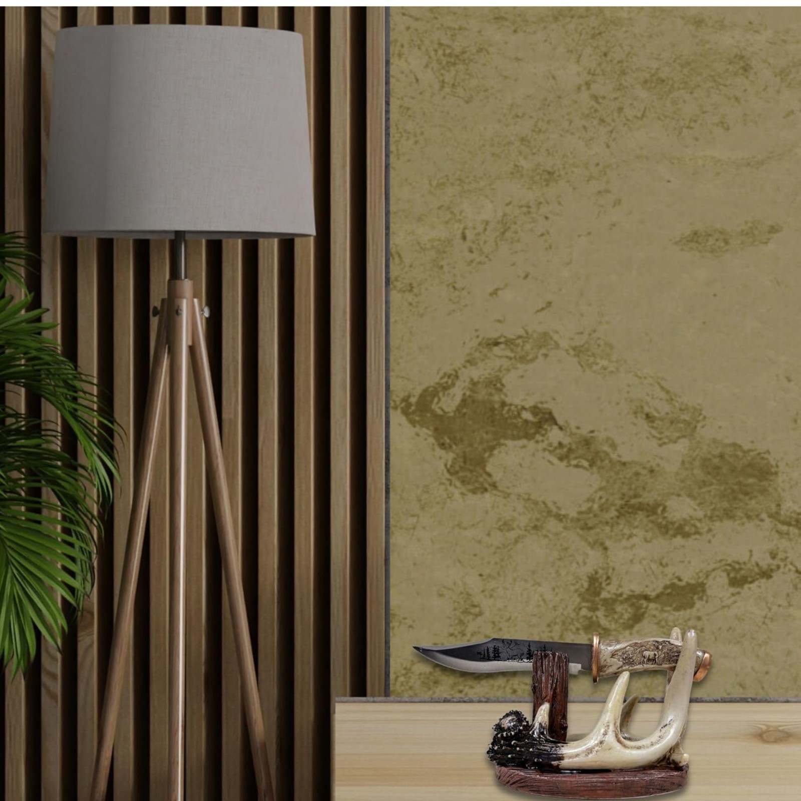 Deer Buck Blade Knife with Faux Antler Stand – Cabin & Hunting Decor