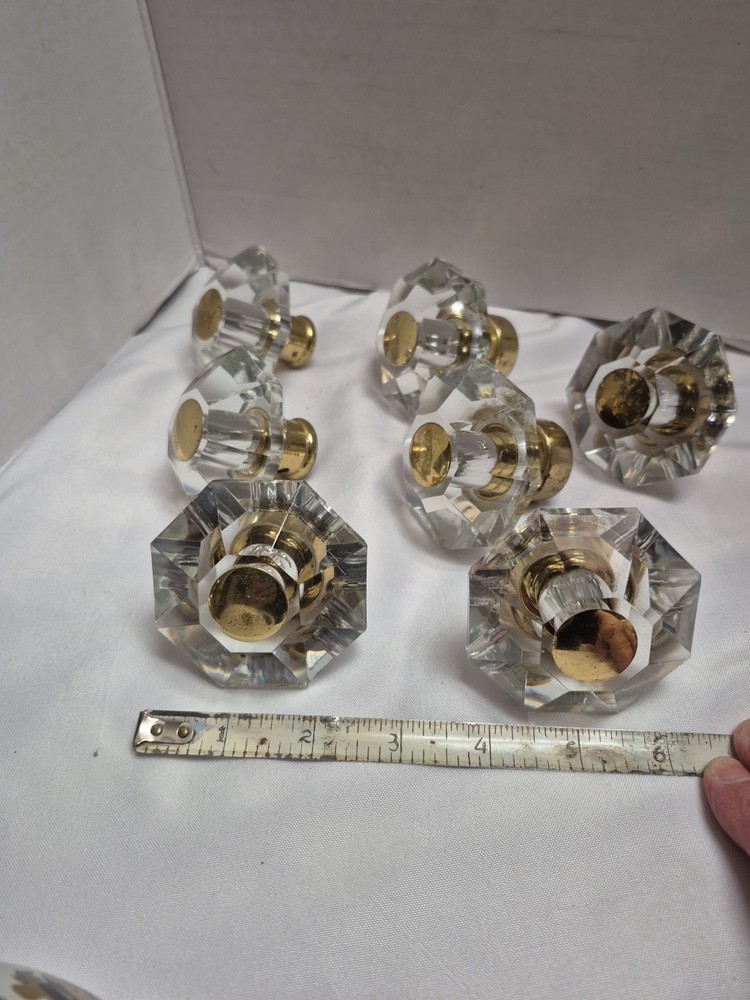 Door Knobs 8 Point Crystal Glass Brass 7 Pieces