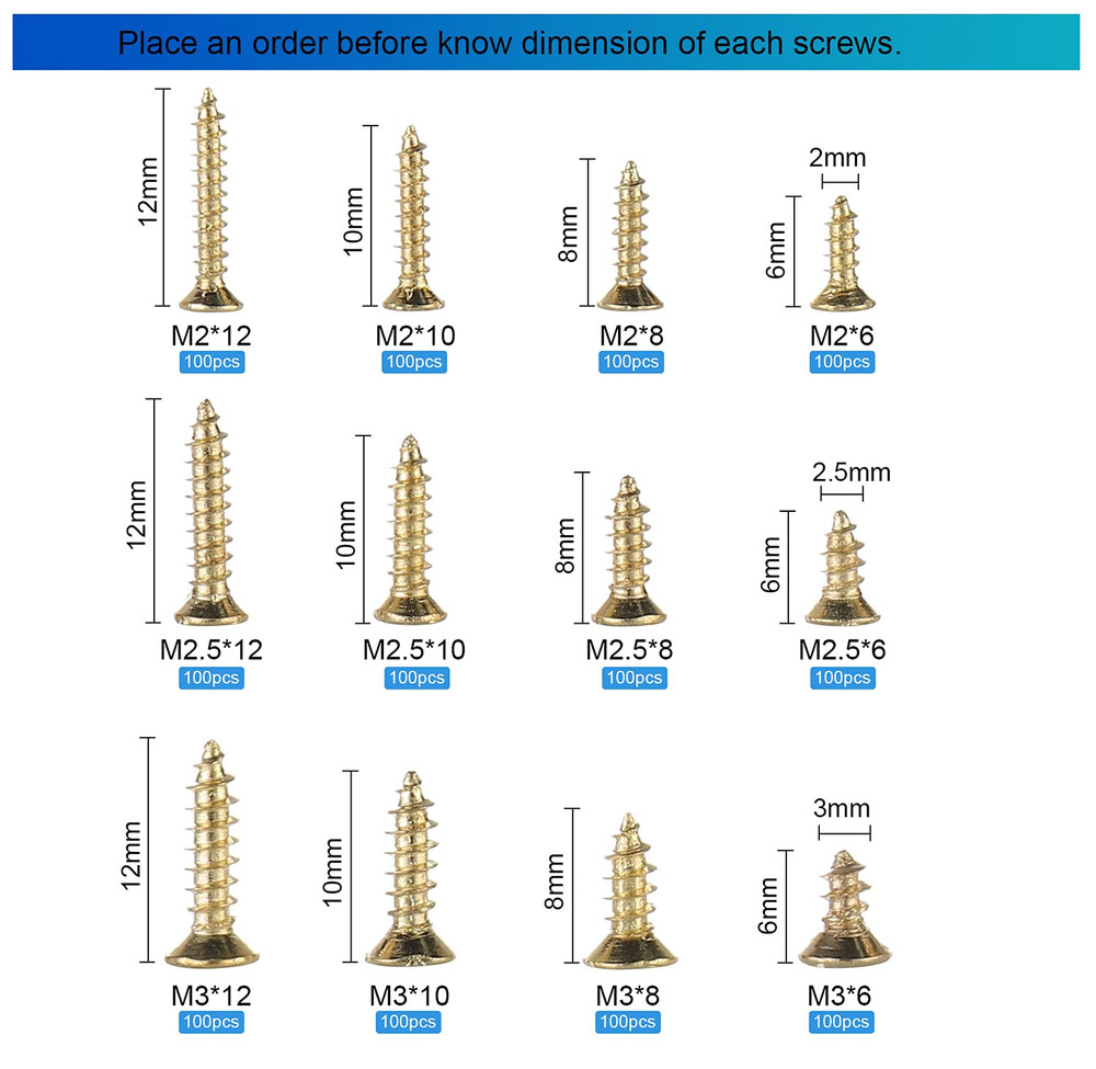 1200Pcs Tiny Phillips Flat Head Self Tapping Screws for Wood, Plastic and Soft M