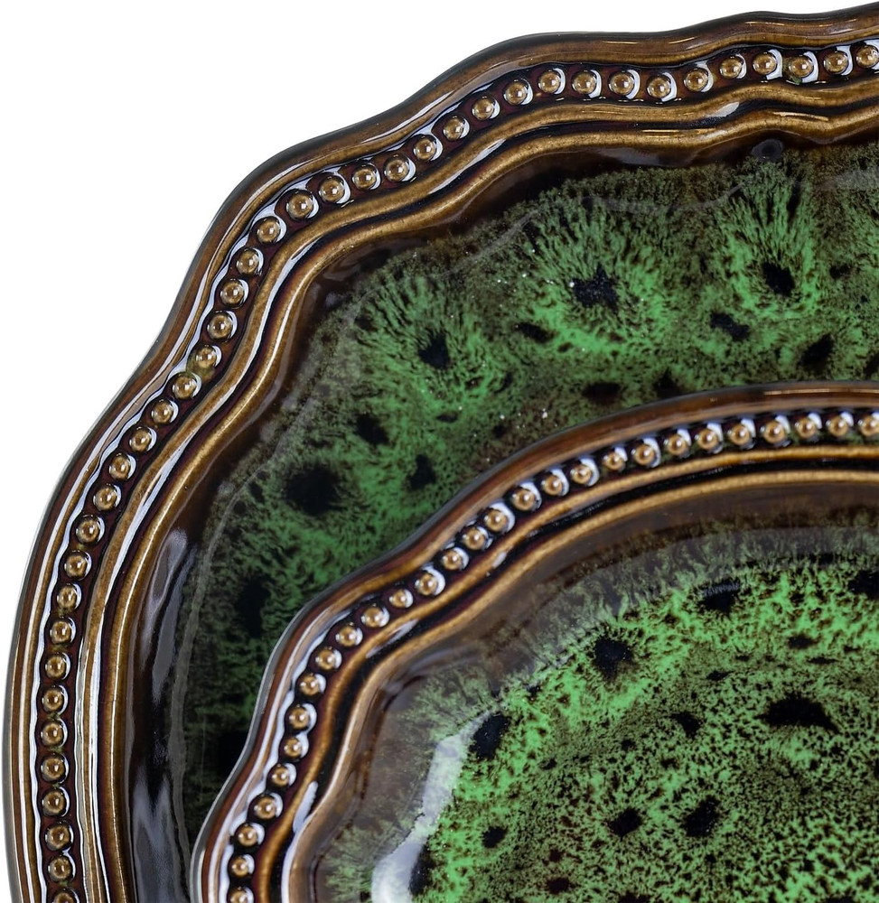 Stoneware round Oval Dinnerware Dish Set, Jade Green