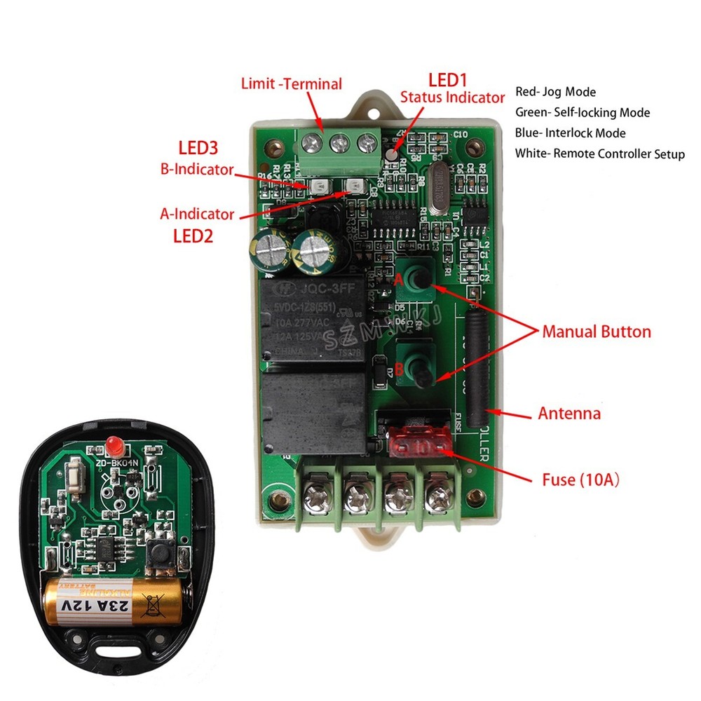 9-30V Wireless Remote Controller Kits for DC Motor Linear Actuator Car Door Open