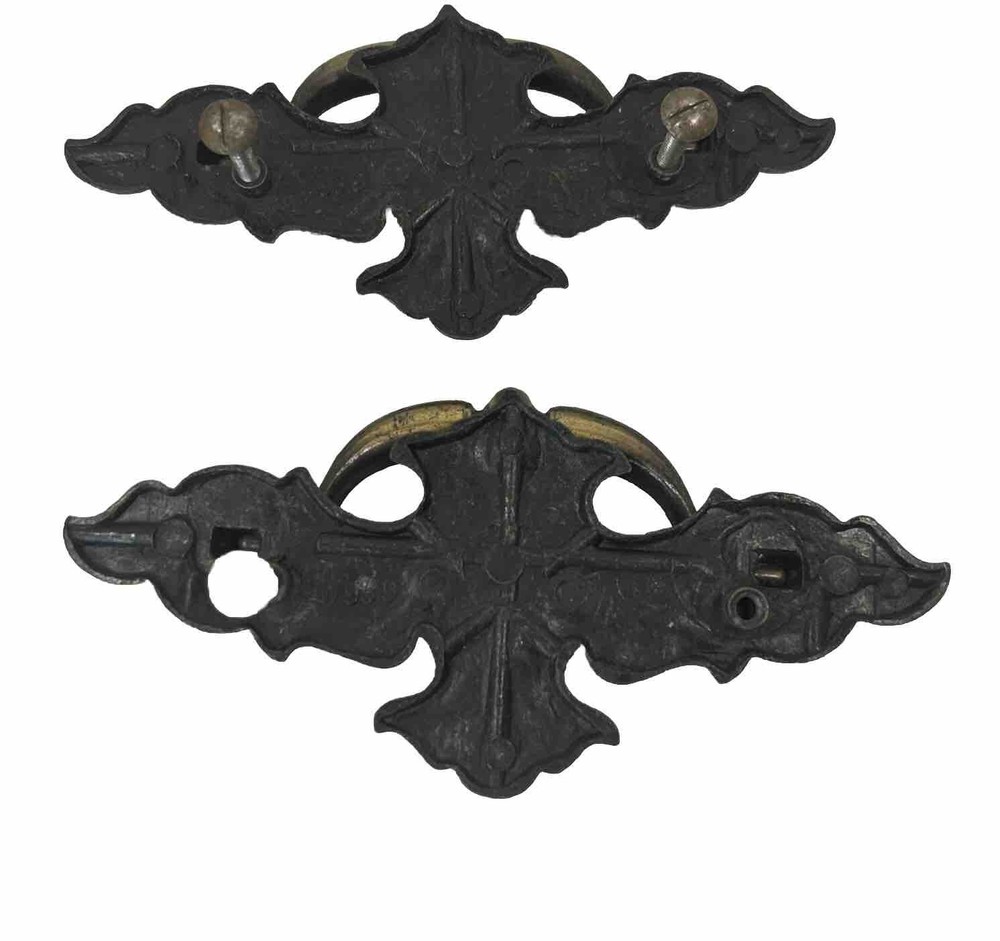 2 Vintage Cabinet Handles Drop Down Pulls Missing Screw